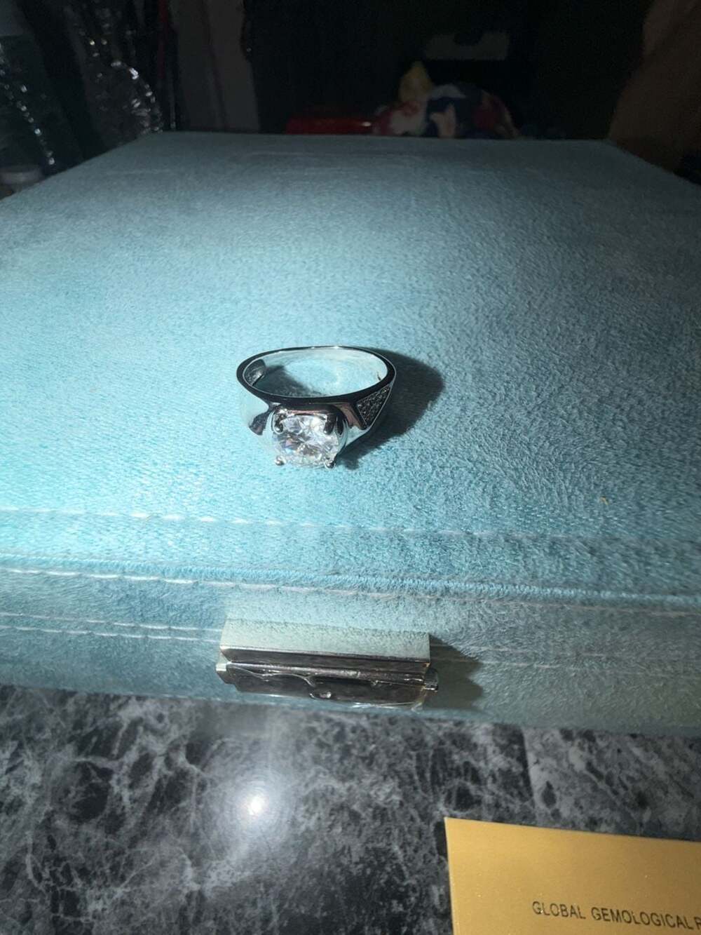 Men's Round Cut Moissanite Ring in 14K White Gold Plated Sterling Silver size 10
